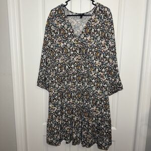 Torrid Floral Mini Dress Womens Size 2 Smocked V Neck Long Sleeve Boho